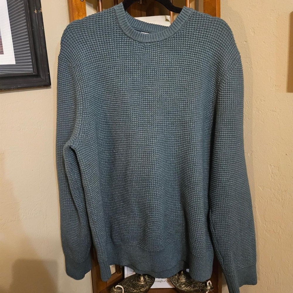 American Vintage Teal Waffle Crewneck Sweater